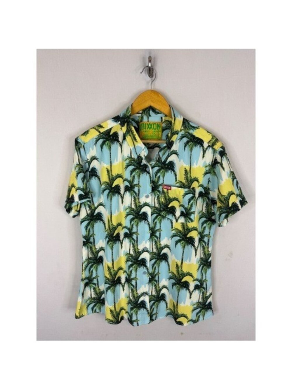 Dixxon Flannel Co Honolulu Tropical Palm Tree Shirt Women XL Yellow Party Wear